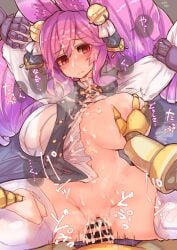 1girls 3boys assisted_rape breast_grab bukkake bunny_ears bunny_girl cleo_(dragalia_lost) cum_in_pussy cum_in_pussy cum_on_body cum_on_breasts cum_on_face defeated dragalia_lost held_down large_breasts one_breast_out pink_eyes pink_hair rape shiro_gisu torn_clothes