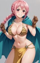 1girls ai_generated big_breasts bikini bikini_top blue_eyes braid braided_hair cleavage cloak collarbone female female_focus female_only gloves gold_bikini green_cape large_breasts light-skinned_female light_skin loincloth necklace one_ai_art one_piece open_mouth pearl_necklace pelvic_curtain rebecca_(one_piece) shonen_jump single_braid smile solo solo_female solo_focus