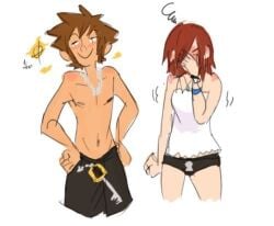 1boy 1girls boxers disney female kairi kingdom_hearts male panties safe shirtless sora sora_(kingdom_hearts) square_enix wholesome