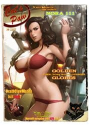 1girls 2015 bra breasts brown_eyes brown_hair cleavage codsworth color cover fallout fallout_4 female female_only human large_breasts long_hair looking_at_viewer magazine mr._handy navel nipple_slip nipples nora_(fallout_4) nuka-cola panties pinup robot signature sole_survivor sole_survivor_(female) standing tarakanovich text uncensored vintem