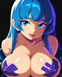 1girls big_breasts blue_eyes busty duct_tape female frozen huge_breasts ice king_of_fighters kula_diamond light-skinned_female light_blue_hair light_skin long_hair pale-skinned_female pale_skin saucy_trove smiling voluptuous voluptuous_female