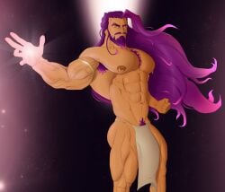 armpit_hair balls bara beard big_balls big_penis bulge chest_hair facial_hair flaccid huge_cock jondessins loincloth male male_only muscles muscular penis said_(jondessins) solo solo_male