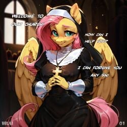 ai_assisted ai_generated anthro explicit fluttershy_(mlp) girl indoors my_little_pony nun nun_outfit wlai