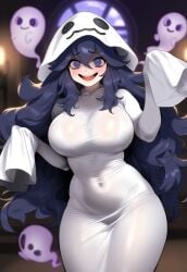 ai_generated bare_thighs game_freak ghost ghost_costume ghost_girl gigantic_breasts halloween hex_maniac huge_breasts huge_thighs light-skinned_female light_skin long_hair looking_at_viewer massive_breasts nintendo pequod pokemon pokemon_xy purple_eyes purple_hair smiling solo_female thick_body thick_butt thick_female thighs very_long_hair voluptuous voluptuous_female