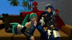 3d blue_eyes cowman crossover eastern_and_western_character female fire_emblem fire_emblem_awakening garry's_mod hatsune_miku human long_hair lucina_(fire_emblem) male marvel marvel_comics nintendo open_mouth oral peter_parker spider-man spider-man_(series) straight straight_hair tagme threesome vocaloid