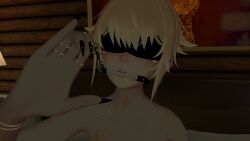 blindfold bone_gag cuntboy gesture_hand intersex jewelry piercings piercings_everywhere tattoos vrchat vrchat_avatar