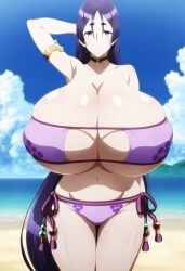 ai_generated beach big_breasts bikini bikini_bottom bikini_top breasts cleavage clouds collarbone ebisuya_honpo fate/grand_order fate_(series) female heavy_breasts huge_breasts large_breasts mature_female milf minamoto_no_raikou_(fate) minamoto_no_raikou_(fate/grand_order) minamoto_no_raikou_(swimsuit_lancer) sky solo