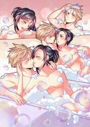 1boy 1boy1girl 1girls babigonice bath bathing bathing_together bathtub black_hair blonde_hair blue_eyes blush breasts bubble_bath closed_eyes cloud_strife color completely_nude convenient_censoring depth_of_field final_fantasy final_fantasy_vii hair_bun half-closed_eyes hand_on_another's_face hand_on_another's_head heart kissing lipstick looking_at_another looking_at_partner partially_submerged pink_lipstick red_eyes relaxing romantic romantic_couple sitting smile soap soap_bubbles soap_censor spiky_hair staring straight tied_hair tifa_lockhart toned toned_male towel towel_on_head wholesome