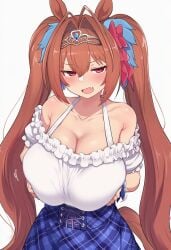 1girls 2026 2026s ai_generated animal_ears anthropomorphization big_boobs big_breasts blush blush_lines blushing blushing_female boobs breasts brown_hair brown_hair_female busty busty_female cleavage daiwa_scarlet_(umamusume) dress high-waist_skirt horse_ears horse_girl huge_boobs huge_breasts long_hair long_hair_female long_twintails looking_at_viewer off-shoulder_dress off-shoulder_shirt off_shoulder off_shoulder_dress off_shoulder_shirt red_eyes red_eyes_female sirakomasumosu tagme twintails twintails_(hairstyle) umamusume very_long-haired_female very_long_hair very_long_hair_female white_background