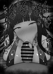 1boy 1girls big_penis black_and_white blush breasts censored dark-skinned_male dark_skin detailed_background drooling eyelashes fate/grand_order fate_(series) fellatio female heart human indoor inside interracial kurotama long_hair looking_at_viewer male male_pov oral oral_sex penis room saliva shiny shiny_skin sketch sound_effects squatting sweat text tied_hair vein veins veiny veiny_penis yang_guifei_(fate/grand_order) :>= tongue_out bare_shoulders