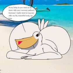 avian breasts breasts_out belly beach big_breasts big_belly big_nipples chubby chubby_female female female_only looking_at_viewer mommy nipples overweight overweight_female pelly_madartist912 madartist912 pelican slightly_chubby slightly_chubby_female tail beak affectionate