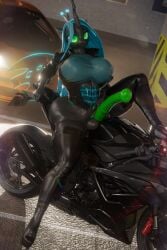 absurd_res anthro big_breasts boots breasts clothing female footwear friendship_is_magic gynomorph hasbro hi_res horn intersex jacket leather leather_clothing leather_jacket leather_topwear my_little_pony queen_chrysalis_(mlp) shoes solo topwear vehicle vladichslg wings
