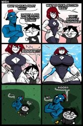 2boys anonssobakoi big_boobs big_breasts bigger_female blue_skin blue_skinned_male boobs breasts clothed clothed_female clothed_male comedic extreme_size_difference genie giant_female giantess giantess_growth gigantification growth height_difference human human_female human_male large_boobs large_breasts larger_female light-skinned_female light-skinned_male light_skin macro macro_female shorter_male size_difference smaller_male strong strong_female stronger_female tokapejntp3403