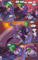 backsack balls balls_deep beast_boy blush book breast_grab breasts clothed clothing comic dc dc_comics dialogue duo dx_face erection female fred_perry green_penis human male mammal nipple_bulge penetration penis raven_(dc) sex spread_legs spreading teen_titans teenager vaginal_penetration young