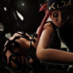 1female 3d 3d_(artwork) akali akali_(league_of_legends) bent_over big_ass big_breasts crying crying_with_eyes_open female forced forced_presentation goo goo_creature k/da_akali k/da_series league_of_legends naked naked_female nude nude_female riot_games runeiteer runny_makeup scared slime slime_(substance) slime_monster slime_on_body small_pupils story_at_source surrounded symbiote thick_thighs trapped unwilling