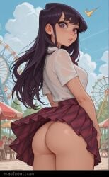 1girls ai_generated ass embarrassed eraofmeat komi-san_wa_komyushou_desu komi_shouko meat_master naked_female no_panties outdoors public public_exposure public_indecency public_nudity