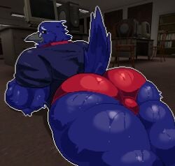 youtuber youtuber_boy youtuber_character youtube_avatar avian avian_humanoid bird bird_humanoid anthro anthrofied bara barazoku bara_ass bara_body ass big_ass big_butt big_balls big_thighs muscular muscular_male male male_only muscular_anthro gay gay_male kraven_the_raven crow blue_body blue_skin brazilian brazilian_male brazilian_youtuber ritcherr self_upload artist_upload glasses glasses_on_face tie red_tie older_male old_male pixel_art pixelated kraventheravensi7ko kraventheraven_si7ko kraven_(kraven_the_raven) laying_down lying_on_stomach lying_down presenting_ass presenting_balls ass_focus ass_up red_underwear underwear clothing clothed sweat sweatdrop sweating sweaty sweaty_body sweaty_ass sweaty_butt sweat_stain looking_back corvus_(genus) grey_beak back_view backsack back_muscles