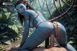 1boy 1boy1girl 1girls ai_generated alien alien_girl anus armlet artist_name ass athletic_female avatar avatar:_the_way_of_water black_hair blue_skin bodypaint braid breasts clothing_aside colored_skin dreadlocks earrings female from_behind girl_on_top hetero hi_res human human_penetrating jewelry light-skinned_male loincloth long_hair looking_at_viewer looking_back medium_breasts na'vi neytiri nipples outdoors penis plant pointy_ears pussy r34arts sex solo_focus straddling tattoo testicles tribal uncensored vaginal vaginal_penetration vaginal_sex veins yellow_eyes
