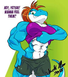 abs biceps breasts female jack_hoo_(artist) muscles muscular muscular_arms muscular_female muscular_legs muscular_thighs reptile tail