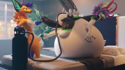 16:9 3d_(artwork) air_inflation animal_genitalia animal_penis anthro balls bed bedroom bedroom_eyes belly belly_expansion belly_inflation big_balls big_belly big_penis black_body black_ears black_fur black_nose blue_body blue_eyes blue_fur blue_hair blue_inner_ear blue_inner_ear_fluff bone canine_genitalia canine_penis claws digital_media_(artwork) duo erection expansion feet foot_fetish foot_on_penis foot_play footjob fur furniture genitals gloves_(marking) hair half-closed_eyes hi_res holding_belly horn hose hose_in_butt hose_inflation huge_balls huge_belly huge_penis humanoid_genitalia humanoid_penis hybrid_tail hyper hyper_belly hyper_inflation immobile inflation inner_ear_fluff knot lapisfoxy leg_markings looking_at_another male markings multicolored_body narrowed_eyes nude on_bed open_mouth pawpads paws penile penis penis_grab seductive sex skeletal_tail skeleton slime_tail smile socks_(marking) solo tail teeth thick_thighs transparent_tail tuft vaquero vaquero_(waggan) vaqueroserg vulper waggan white_body white_fur widescreen