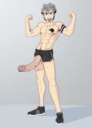 animated armpit_hair dyed_hair flexing large_penis male male_only muscular_male penis_piercing piercings solo_male tattoos twitching_penis