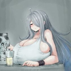 1girls 2b213 ai_generated animated big_breasts blue_hair blush breasts feline fell_asleep hi_res highres huge_breasts large_breasts mei_(2b213) milk purple_eyes sn7314 solo solo_focus sound tagme tank_top video