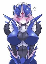 arcee arcee_(prime) transformers transformers_prime konro_yoyogei cat_ears maid_headdress alien alien_girl alien_humanoid robot robot_girl big_breasts embarrassed