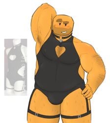 bara bara_body bulge evil_spongebob2 gay hairy hairy_male male minigunner_(tds) reference_image roblox roblox_game robloxian sexy_outfit showing_armpit tagme tower_defense_simulator