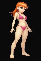 1girls aged_up ai_generated bikini brown_eyes cartoon_network ed_edd_n_eddy female fusionfall grok hoop_earrings long_hair orange_hair pink_bikini pink_lipstick sarah_(ed_edd_n_eddy) solo solo_female thick_thighs