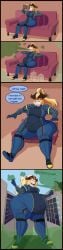 bel_(beltorchika12) belch belching belly_bulge belly_expansion beltorchika12 big_ass blonde_female blonde_hair blue_bodysuit blue_eyes bodysuit bottom_heavy burp_cloud burping city cola comic couch destruction drinking drinking_milk exited expansion female female_focus female_only full_belly gassy gassy_female giant_female giantess giantess_growth gigantification gold_trim growing growth growth_sequence indoors macro macro_female mini_giantess oc outdoors pony_tail simple_background weight_gain zenthicks
