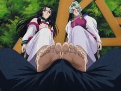 barefoot bulge bulge_through_clothing femdom foot_fetish foot_focus green_hair kirino long_hair minaho_masaki pov seto_kamiki_jurai source_request stepped_on tenchi_muyo!_gxp