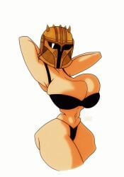 1girls big_breasts bra breasts cleavage duck4lunch female helmet huge_breasts panties solo star_wars the_armorer_(the_mandalorian)