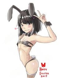 ass bikini black_hair bubble_butt bunny_ears bunnysuit clothed damagefloor edit edited embarrassed fake_animal_ears female_only lin_lee_koo lingerie nintendo okasaretafuroa safe small_breasts solo strapless third-party_edit thong v_sign wavy_mouth xenoblade_(series) xenoblade_chronicles_x