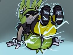 4:3 afrosoricid amespinkinson anthro blue_eyes bodily_fluids bottomwear bottomwear_down clothed clothing ear_piercing electricity female genital_fluids green_body hi_res idw_publishing looking_pleasured looking_up mammal panties pants pants_down panty_shot partially_clothed piercing sega shark_teeth solo sonic_(series) sonic_the_hedgehog_(comics) sonic_the_hedgehog_(idw) sonic_the_hedgehog_(series) surge_the_tenrec tenrec underwear vaginal_fluids