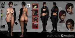 1girls 2d 2d_(artwork) back_view big_ass big_breasts bikini_tan black_clothing black_hair black_lipstick black_panties boots clothed clothed_female cybernetic_arm cybernetics dyed_hair ear_piercing female female_focus female_only front_view goth goth_girl green_eyes gun hairstyle_request hoodie human light-skinned_female light_skin long_sleeves nefera nude nude_female open_mouth original_character pants piercing reference_sheet robotic_arm short_hair spit stocking tanlines text visible_underwear xenosexual