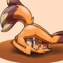 anthro areola blush bodily_fluids breasts butt canid canine canis digital_media_(artwork) drinking drinking_own_urine drinking_urine female female_peeing flexible fox fur genital_fluids hair hi_res lying mammal nipples nude on_back open_mouth peeing peeing_in_mouth peeing_in_own_mouth ryofox630 simple_background solo sweat sweatdrop tail teeth urine urine_in_mouth urine_stream watersports
