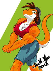 abs biceps breasts female jack_hoo_(artist) muscles muscular muscular_arms muscular_female muscular_legs muscular_thighs pecs reptile tail
