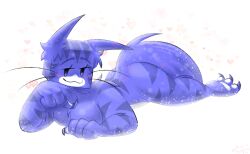 geometry_dash cube_98_(geometry_dash) cube cube_head purple_body big_ass breasts fluffy_tail purple_fur claws clawed_fingers fluffy fur furry whiskers dot_eyes white_background stripes striped_body female naked