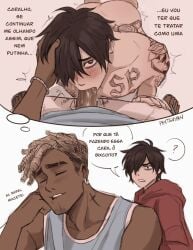 2boys biting_own_lip blowjob brazilian brazilian_states closed_eyes confused dark-skinned_male emo fantasizing gay goatee interracial male/male nikkiyan nude pale-skinned_male pantsuyan portuguese_text rio_de_janeiro_(nikkiyan) sao_paulo_(nikkiyan) speech_bubble tattoo yaoi