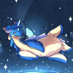 1:1 1_horn 2026 animal_genitalia animal_vulva anus aquatic bedroom_eyes belly blue_body blue_eyes blue_markings blush blush_lines bodily_fluids cave cetacean cetacean_genitalia cetacean_vulva clitoris crown crystal_cave digital_media_(artwork) eyelashes female feral flippers fridaylugia generation_1_pokemon genital_fluids genitals half-closed_eyes headgear hi_res horn lapras long_neck lying mammal markings multicolored_body multicolored_ears narrowed_eyes nintendo nude on_side open_mouth pink_eyes plump_labia pokemon pokemon_(species) pose presenting presenting_vulva scalie seductive shell short_tail side_view signature skin_folds solo sparkles spreading tail tan_belly tan_body tiara tiara_(fridaylugia) tongue two_tone_body unicorn_horn unusual_ears vaginal_fluids vulva wet