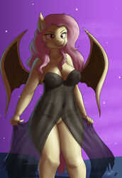 2015 absurd_res anthro anthrofied bat_pony breasts burgerkiss collaboration equine fangs female flutterbat_(mlp) fluttershy_(mlp) friendship_is_magic hair hi_res long_hair mammal mrscurlystyles my_little_pony navel outside pussy see-through solo straight_hair translucent wings