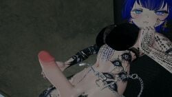 1girls 3d blue_eyes blue_hair bracelet breasts collar earrings fansly female glasses goth heterochromia lingerie looking_at_viewer nails naked_female necklace piercing cock rivy_cytherea tattoo virtual_reality virtual_youtuber vr vrchat vrchat_avatar vrchat_media vrchat_model wolf_ears wolf_girl futanari