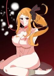 artist_request big_breasts breasts collar completely_nude completely_nude_female naked nipples orange_hair petplay ponytail priscilla_barielle re:zero_kara_hajimeru_isekai_seikatsu sitting slave slavegirl smiling smug smug_face thick_thighs thighs