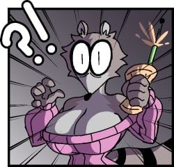 diegutan uva_the_raccoon raccoon raccoon_girl oc original_character female female_only 1girls breasts suprised suprised_look sweater comic_panel