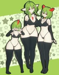 pokemon pokemon_(species) gardevoir kirlia ralts humanoid human_female female female_only 3girls 3d sports_bra sports_bikini thighs thighhighs thigh_highs choker bell bell_collar big_breasts thong thong_panties gloves fingerless_gloves seductive seductive_look seductive_smile seductive_eyes bedroom_eyes smiling :3 looking_at_viewer petite petite_body petite_female makeup piercing piercings pierced_ears thick_thighs thick thick_legs thick_hips curvy curvy_figure curvy_female curvy_body white_body white_skin black_legwear black_panties black_gloves black_thighhighs black_topwear eyes_covered green_hair voluptuous voluptuous_female voluptuous_body simple_background render_007