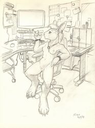 2015 anthro breasts chair cigarette computer equine female horse lagomorph mammal my_little_pony nude piercing pony punk pussy rabbit scale_(artist) sketch table traditional_media_(artwork)