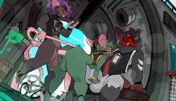 absurd_res anthro balls bent_over big_balls big_butt big_penis bottomless bottomless_anthro bottomless_male brown_body brown_fur buckteeth butt clothed clothing erection fellatio femboy fur gay gay_male genitals green_body green_fur group group_sex hair hairless_tail hi_res humanoid_genitalia humanoid_penis intraspecies league_of_legends male male/male mammal murid murine neceet oral penile penis purple_hair rat riot_games rodent sex spitroast tail tail_pull teeth tencent threesome trio tucci twitch_(lol) yaoi