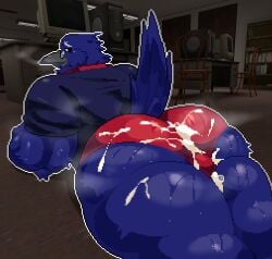 youtuber youtuber_boy youtuber_character youtube_avatar avian avian_humanoid bird bird_humanoid anthro anthrofied bara barazoku bara_ass bara_body ass big_ass big_butt big_balls big_thighs muscular muscular_male male male_only muscular_anthro gay gay_male kraven_the_raven crow blue_body blue_skin brazilian brazilian_male brazilian_youtuber ritcherr self_upload artist_upload glasses glasses_on_face tie red_tie older_male old_male pixel_art pixelated kraventheravensi7ko kraventheraven_si7ko kraven_(kraven_the_raven) laying_down lying_on_stomach lying_down presenting_ass presenting_balls ass_focus ass_up red_underwear underwear clothing clothed sweat sweatdrop sweating sweaty sweaty_body sweaty_ass sweaty_butt sweat_stain looking_back corvus_(genus) grey_beak back_view backsack back_muscles musk musk_clouds after_sex clothed_sex cum cum_inside cum_in_ass cum_on_body cum_drip cum_on_ass