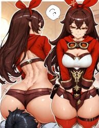 amber_(genshin_impact) genshin_impact ass_focus ass fat_ass facesitting sitting_on_person sitting_on_face naughty_face butt_crack denim_shorts floresai patreon patreon_username big_ass ai_generated patreon_url looking_at_viewer 1girls 1boy wide_hips huge_ass teasing narrow_waist thick_thighs