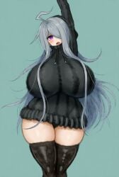 1girls 2b213 ai_generated animated animated_image arms_up big_breasts blue_hair breasts breasts_bigger_than_head edited_art gigantic_breasts hi_res highres hires huge_breasts large_breasts looking_at_viewer mei_(2b213) ribbed_sweater smile sn7314 solo solo_focus swaying tagme thick_thighs video